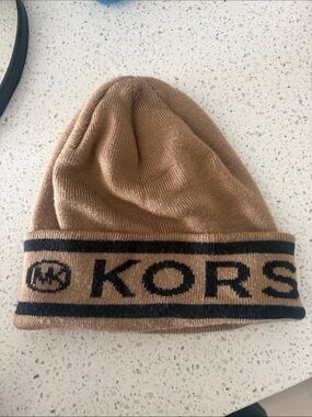 Michael Kors Camel and Black Logo Cuff Beanie